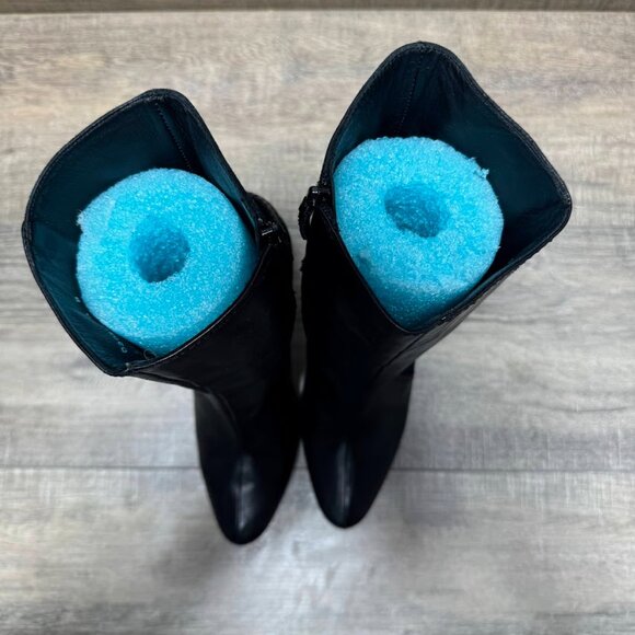 Cole Haan Black Leather/Suede Calf Length Heeled Boots Women's Size 7.5 - Picture 2 of 7